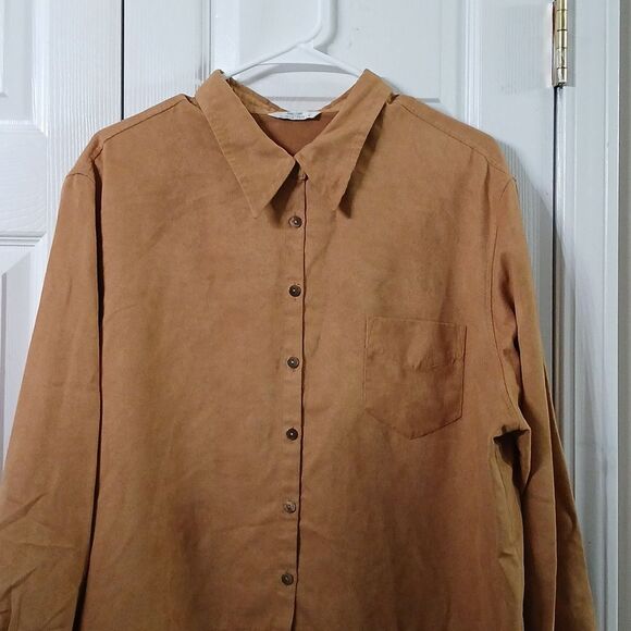 St Michael Marks & Spencer vintage soft button down camel casual shirt Sz 18 - Picture 3 of 7